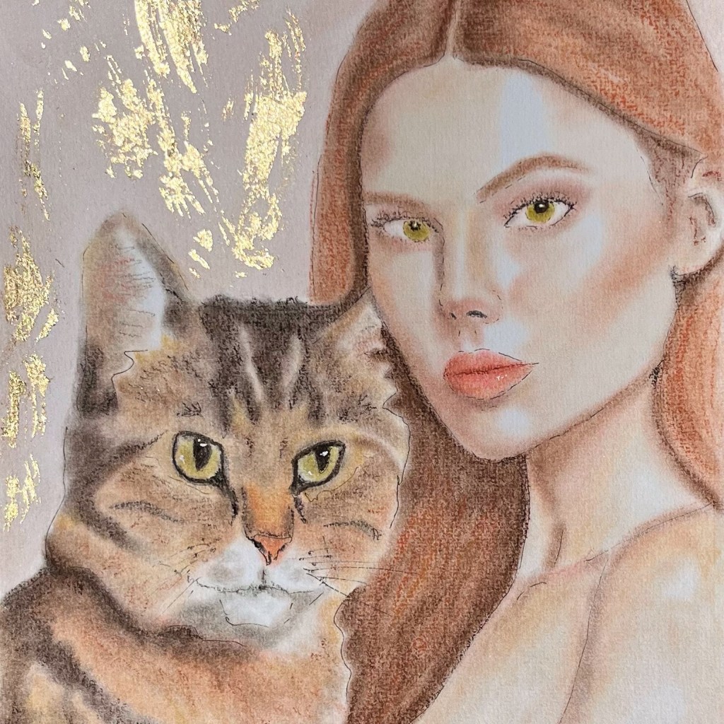Drawing a pastel portrait with a gold leaf&nbsp;background