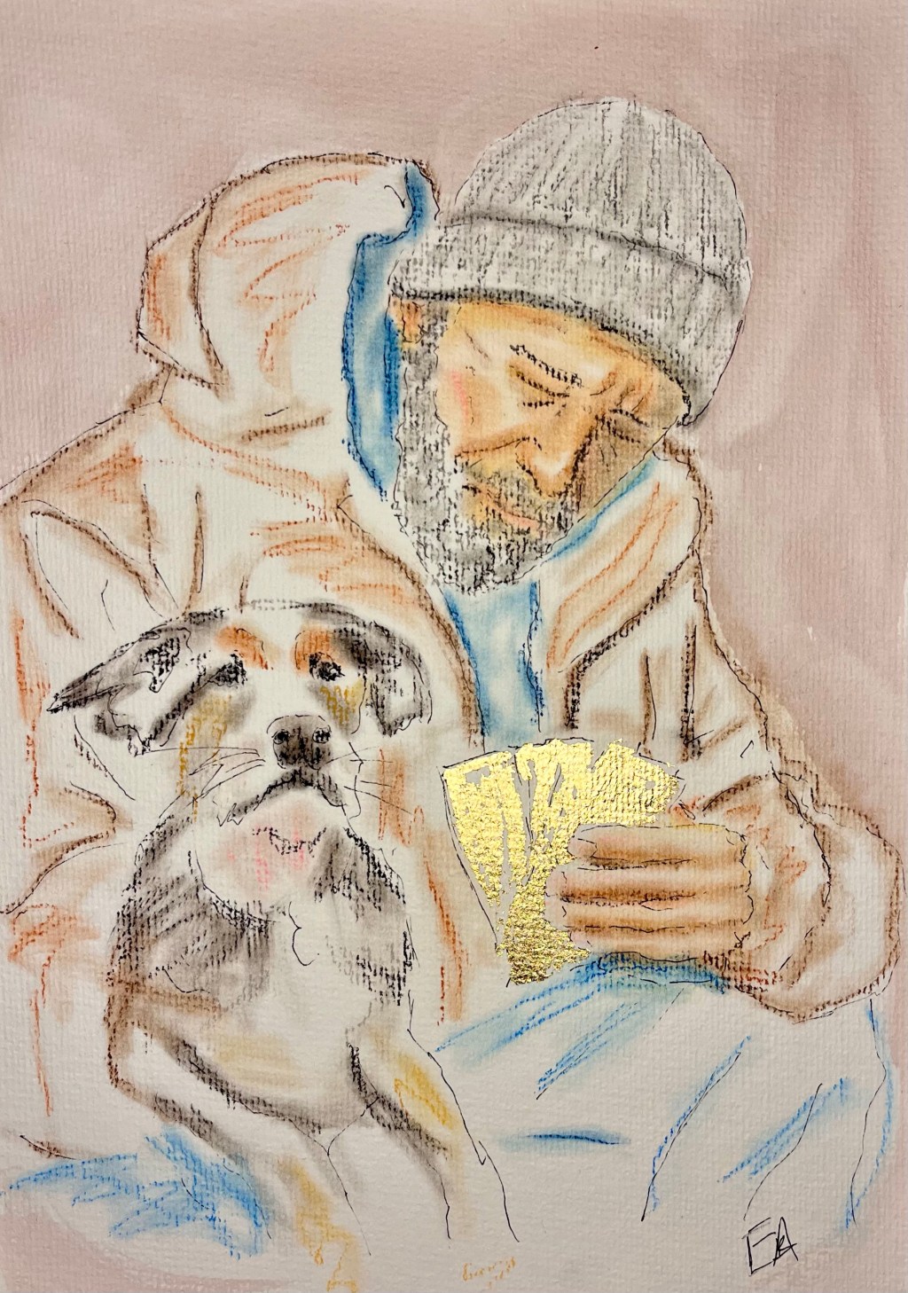 Sketch of a homeless man and his&nbsp;dog